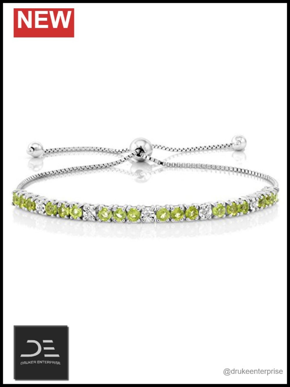 Tennis Bracelet Sterling Silver Green Peridot Diamond